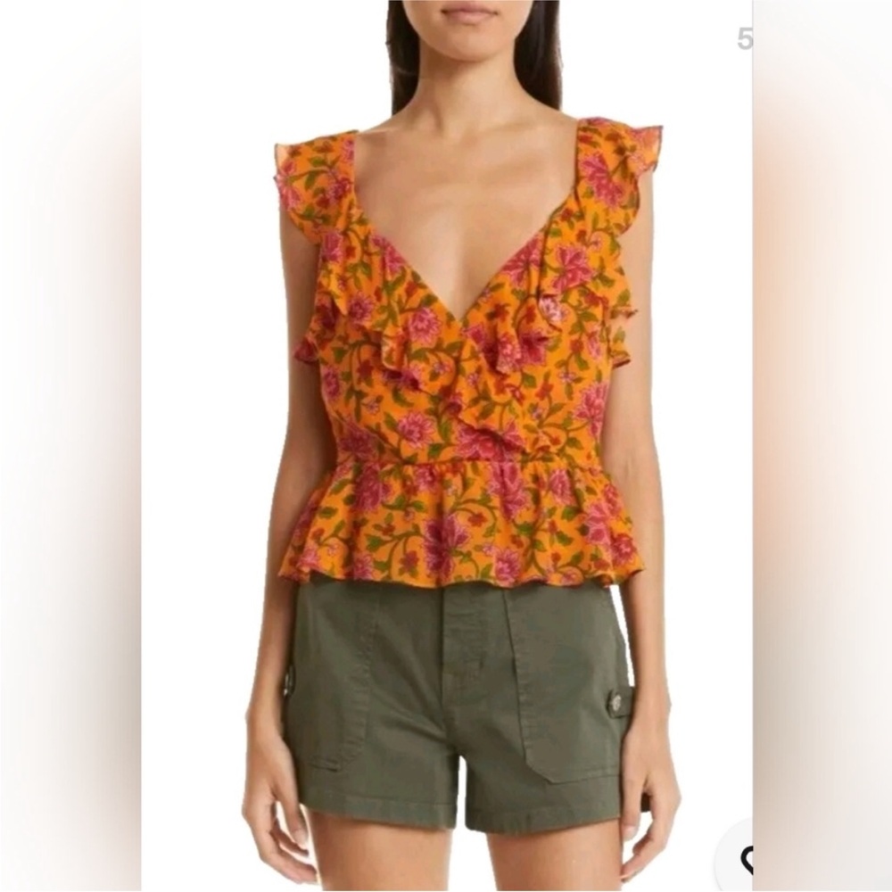 VERONICA BEARD Randa Top Orange Multi Floral Sz 12 NEW $378 - Picture 2 of 14